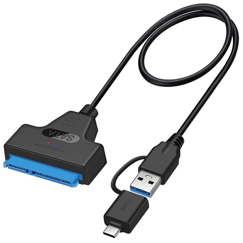 HASTHIP® USB 3.0 & USB-C to SATA III Adapter Cable for 2.5" SSD/HDD, UASP Support, Dual LED Indicators, Plug & Play External Hard Drive Converter for Data Transfer & Backup