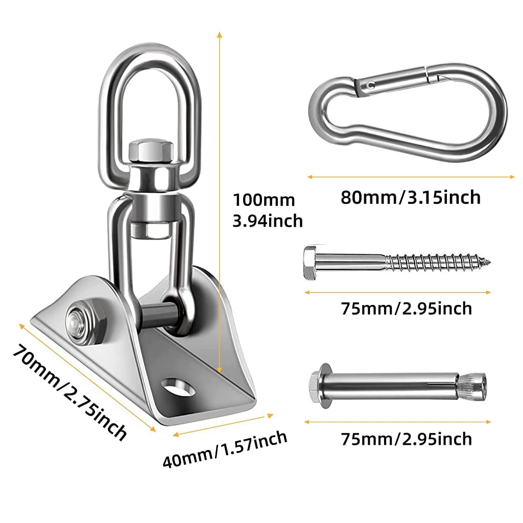 HASTHIP® Ganchos de Techo Giratorios 360° de Acero Inoxidable,Soporte Montaje Pesado para Hamaca,Silla Colgante Saco Boxeo Yoga Luces o Ventilador Carga Máx 250 kg Plata