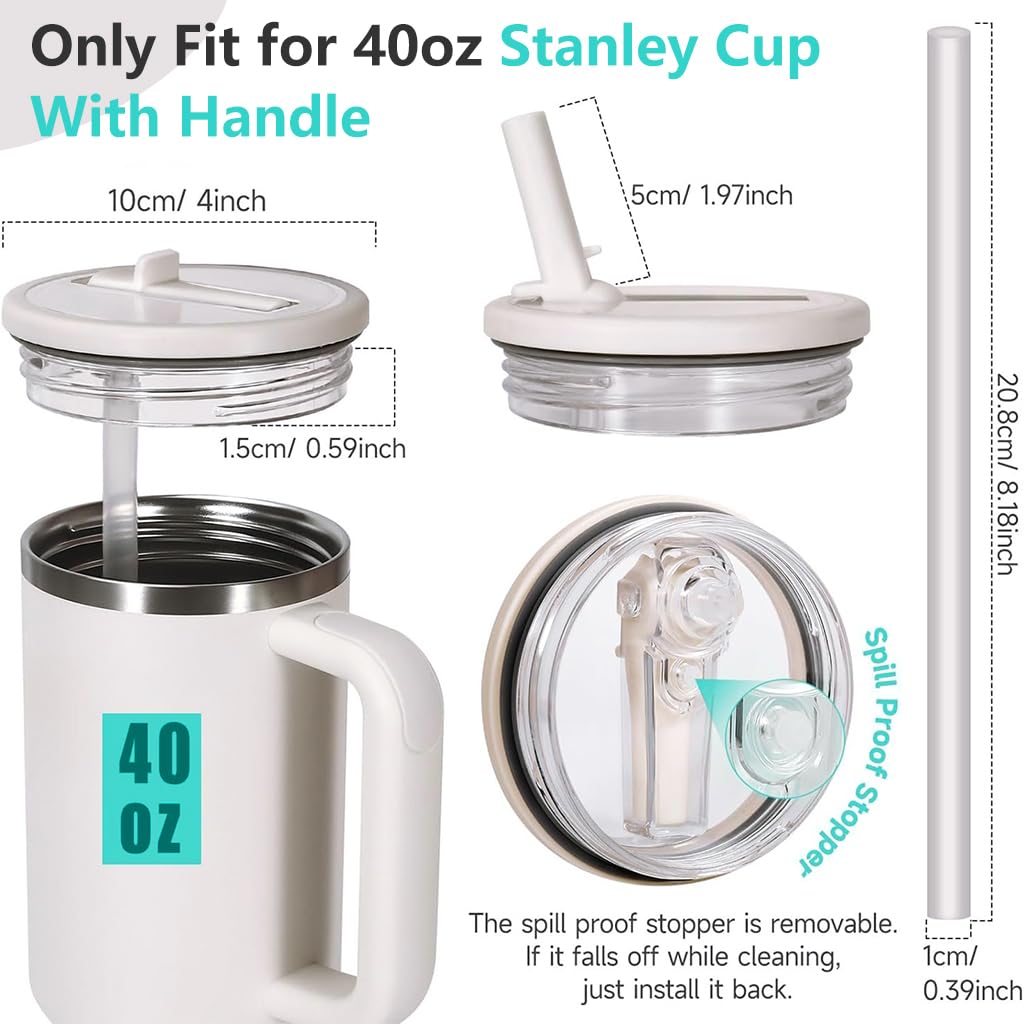 HASTHIP Leak Proof Lid Replacement for 40 oz Stanley Tumbler with Flip Top Stopper | White and Black 4PCS
