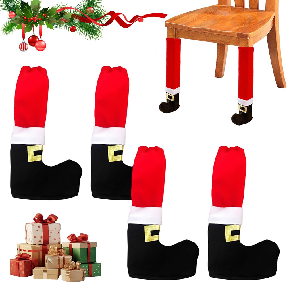 HASTHIP® 4PCS Christmas Chair Leg Covers, Xmas Furniture Feet Leg Socks Non Slip Table Socks for Xmas Home Kitchen Dining Room Party Festival Decorations Winter