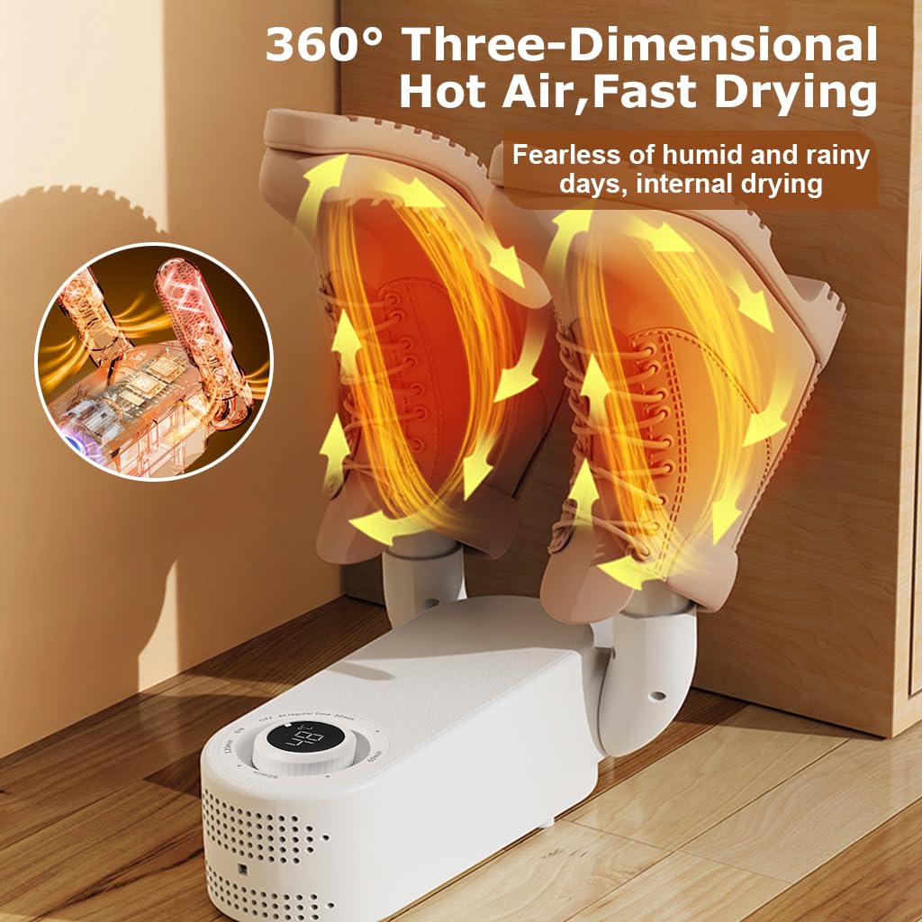 HASTHIP® Electric Shoe Dryer- Folding Boot Dryer for Work Boots, Shoe Dryer and Deodorizer, Smart 4-Timer Control, Safe 48°C Heat, Quick Drying 360° Air Circulation Shoe Dryer for Shoes, Boots, Gloves