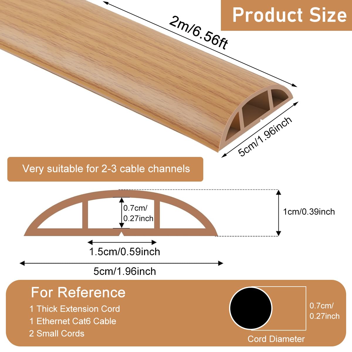 HASTHIP Floor Cord Cover for Cable Management with Self Adhesive Backing 6.6 ft PVC Sleeve