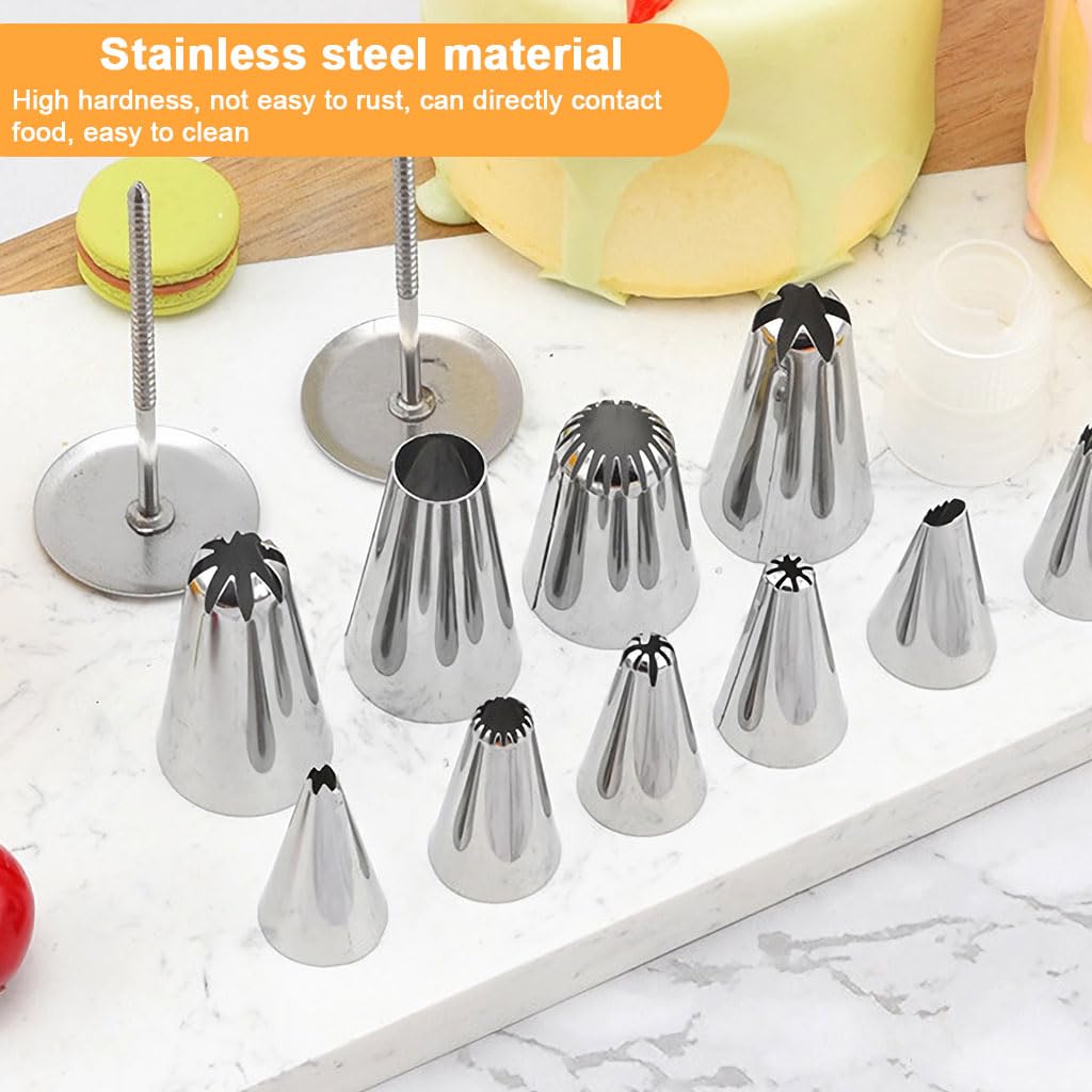 HASTHIP Cake Decorating Set for Creative Baking with 29 Pieces and Standard Coupler | Food Grade Stainless Steel Tips in Storage Box