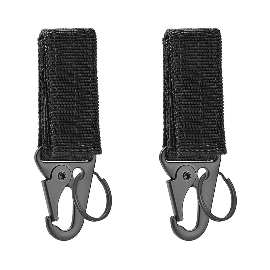 HASTHIP® Mosquetón Multiusos para Exteriores, 2 Piezas Herramienta Portátil de Acero Resistente con Cierre Rápido, Gancho Colgante para Cinturón, Mochila, Camping y Senderismo, Negro