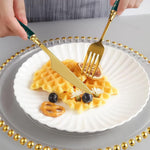 HASTHIP Cutlery Set for Dining and Gift Use featuring 5 Pieces with Green Ceramic Handles