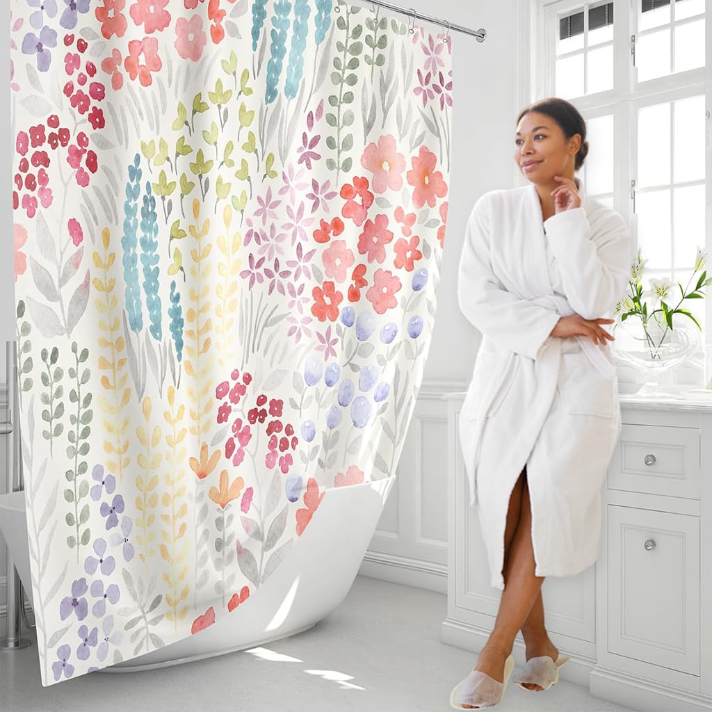 HASTHIP Shower Curtain for Bathroom 72x72 with 12 Hooks and Metal Eyelets | Colorful Floral Polyester Decor