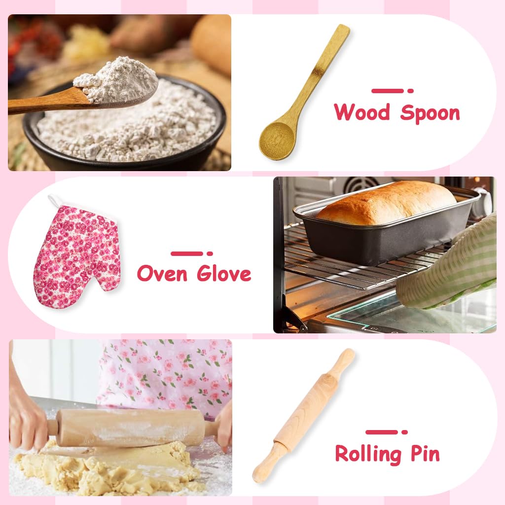 HASTHIP Kids Baking Set for Pretend Play with 7Pcs Tools and Waterproof Apron | Gift for Girls
