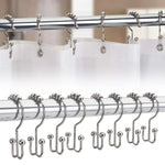 Bathroom Curtain Hooks,Stainless Steel Hook for Curtains,Rust-Resistant Metal Double Hooks Curtain Rings,Rolling Shower Curtain Hooks for Bathroom Shower Curtain Rods Curtains, Set of 10