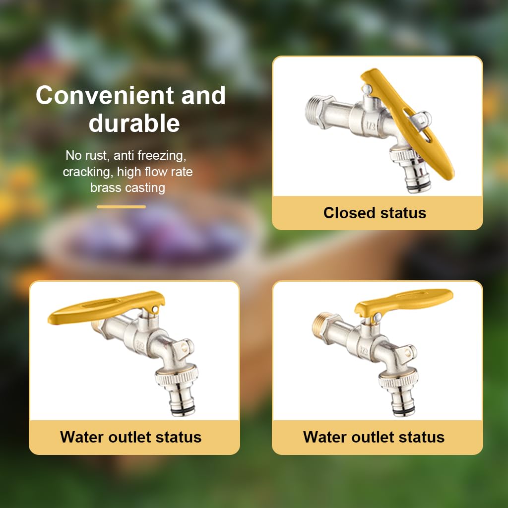 HASTHIP Garden Faucet for Outdoor Use with Lockable Long Handle Full Copper 1/2 Thread 2PCS