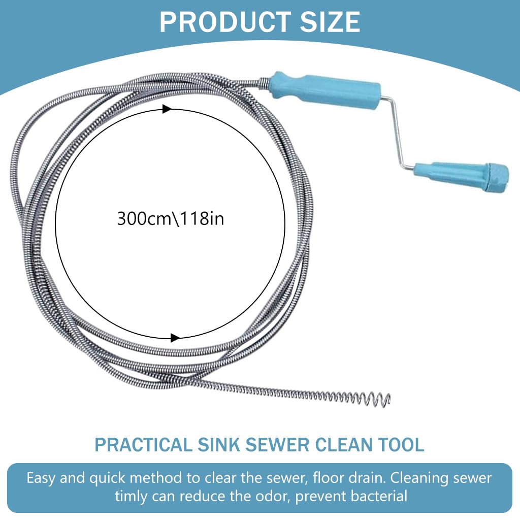 9.8ft Stainless Steel Drain Cleaner Tool, Spiral Spring Pipe Design, Sink & Tub Drain Dredge Tool, Sewer Cleaning Tool for Bathroom, Kitchen & Toilet