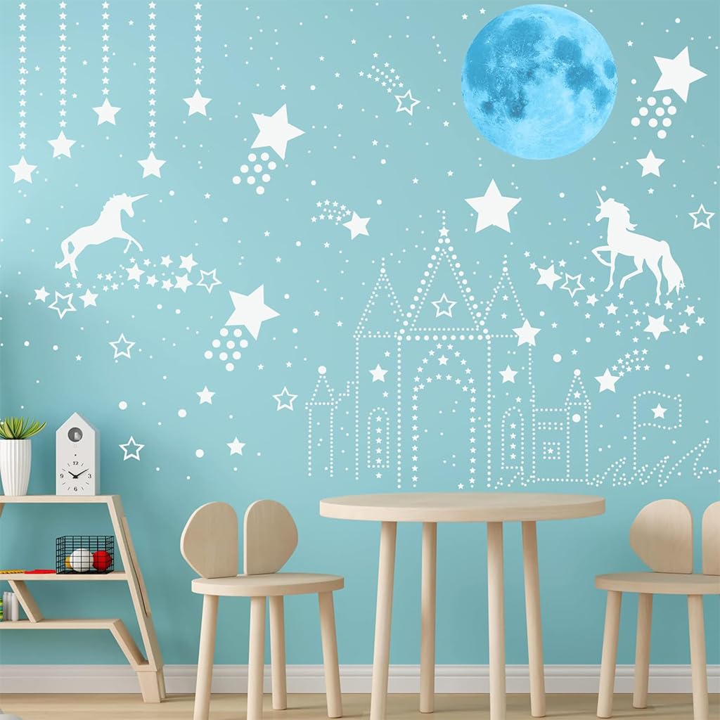 HASTHIP Glow in The Dark Unicorn Wall Decals for Kids Room with 893 Luminous Stickers | Non Toxic Waterproof Fairy Bedroom Decor