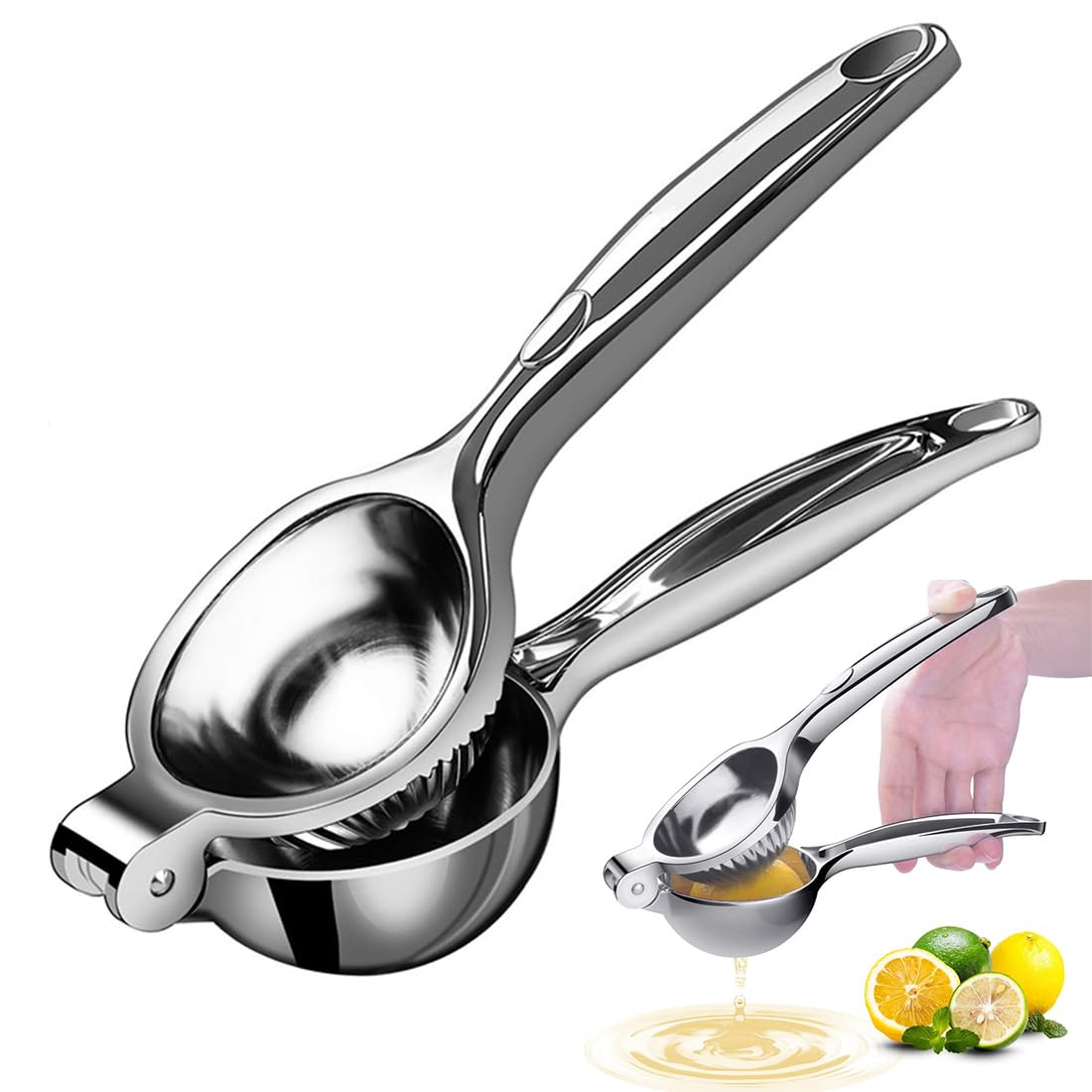 HASTHIP® Exprimidor de Limones Manual de Alta Resistencia,Exprimidor Naranjas y Limas,Prensa Manual Cítricos Metal Macizo Portátil Ergonómico para Cocina y Bar - Plata