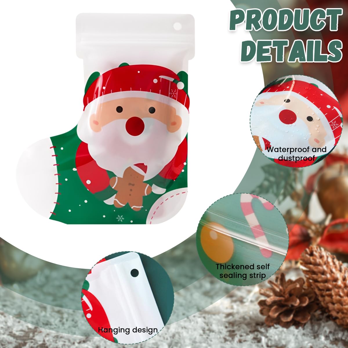 HASTHIP Christmas Gift Bags for Holiday Parties with Ziplock Closure 18.5x22 cm Pack of 10 | Festive Santa Stocking Design