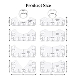 HASTHIP® 8Pcs Basic T-Shirt Alignment Rulers Collar Alignment Guides with Scales Basic Collar Pattern Guides PVC Transparent Alignment Ruler for Centering Clothing Design