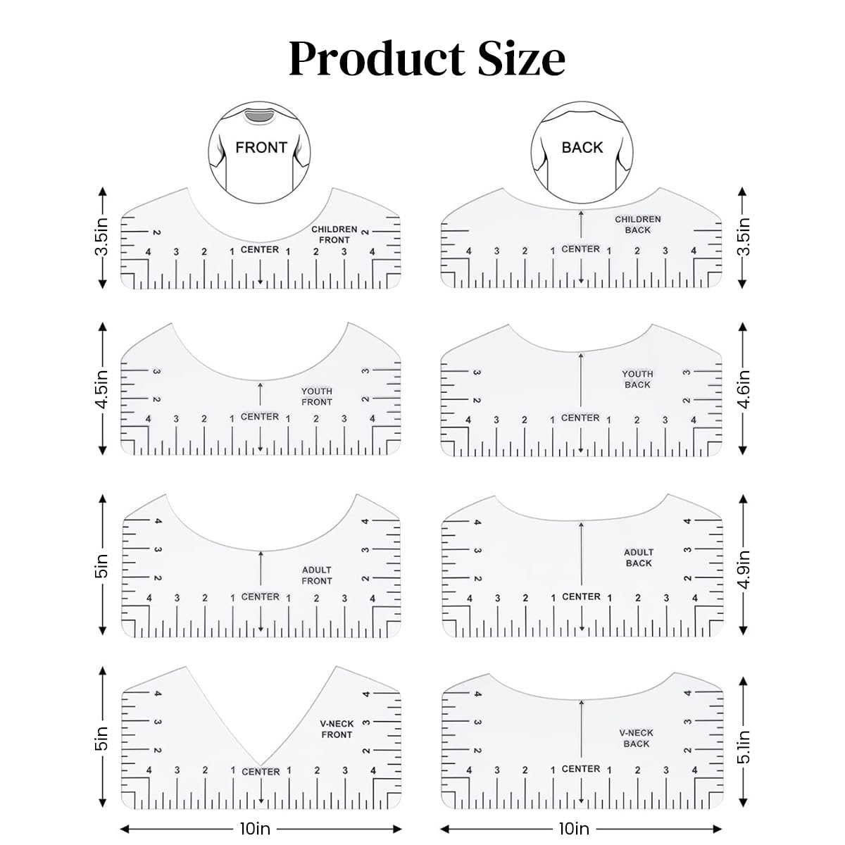 HASTHIP Tshirt Ruler Guide for Vinyl Alignment featuring Transparent PVC | 16PCS Set