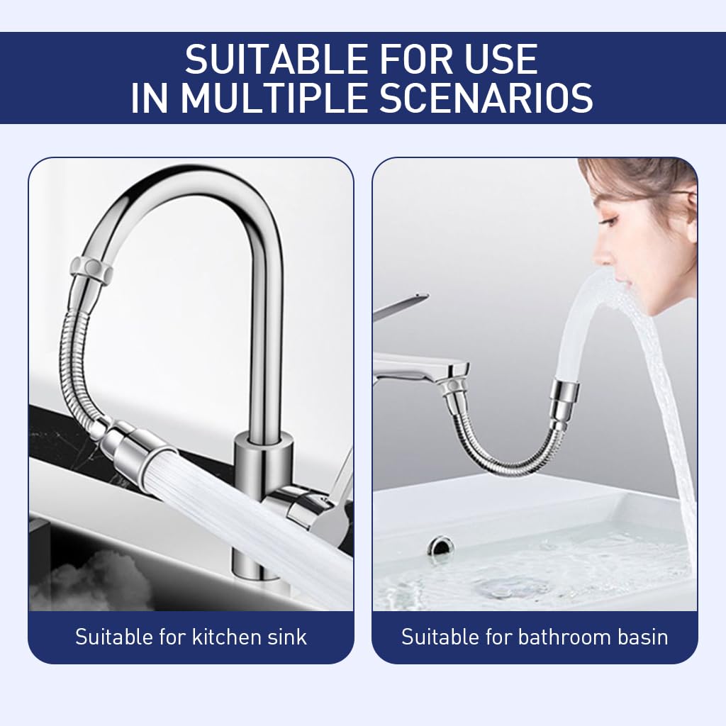 HASTHIP Faucet Filter Shower Head for Kitchen Sink with 360° Rotatable Extender | 30 cm Stainless Steel Adapter