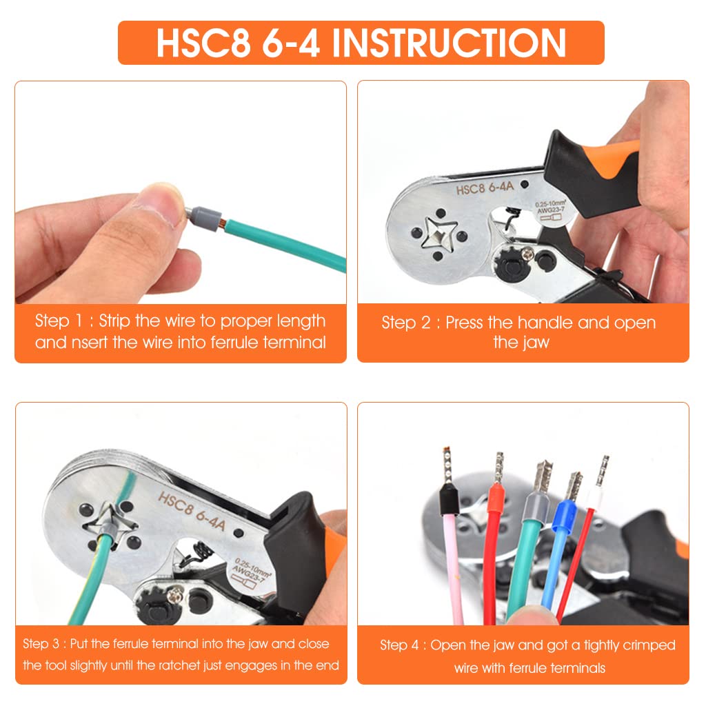 Ferrule Crimping Tool Kit with 1200PCS Wire End Ferrules & Crimper Plier, Wire Crimping Tool Kit Self-adjustable Ratchet Tool Set for AWG 23-7 Electrical Wire Connectors, 0.25-10mm²