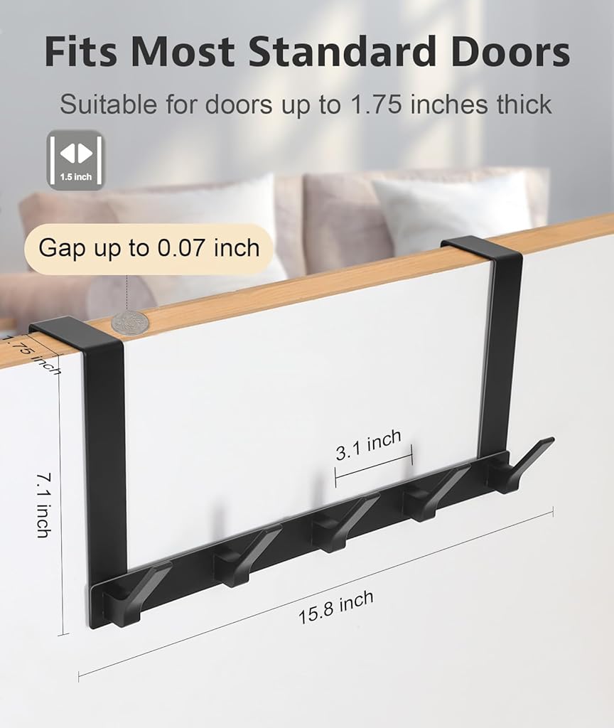 HASTHIP® Over The Door Hooks, Door Hanger Hook, Towel Rack for Bathroom, Door Towel Hanger for Hanging Clothes Hat (Black, 1 Pack)