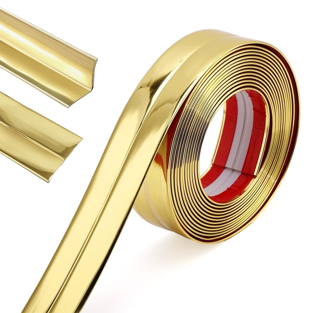 HASTHIP Wall Molding Trim for Home Decoration with Peel and Stick Design | 9.84 ft Golden PVC