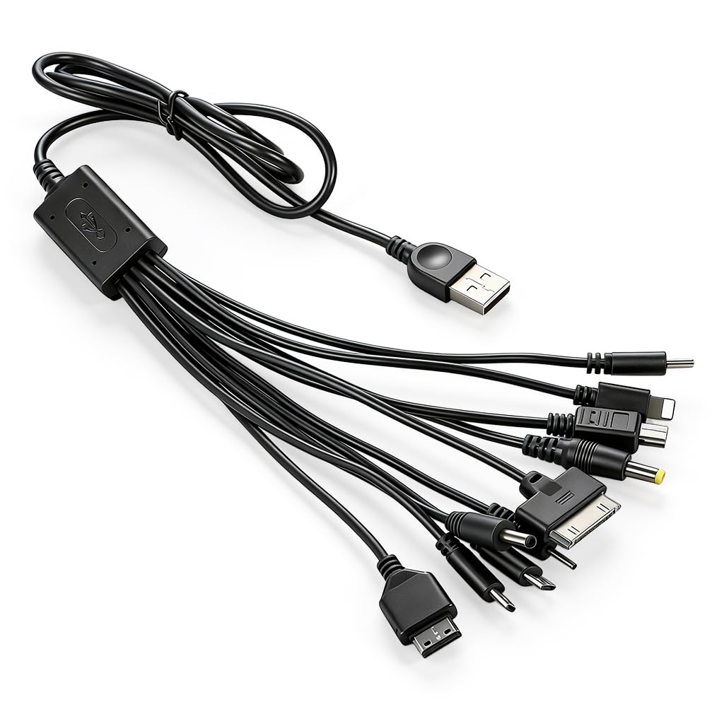 HASTHIP® Cable de Carga USB 10 en 1 1M/3.3Ft, Cable Multiconector Universal con 10 Puertos para Micro, 30-Pin, DC y Más Dispositivos, Carga Rápida para Electrónicos