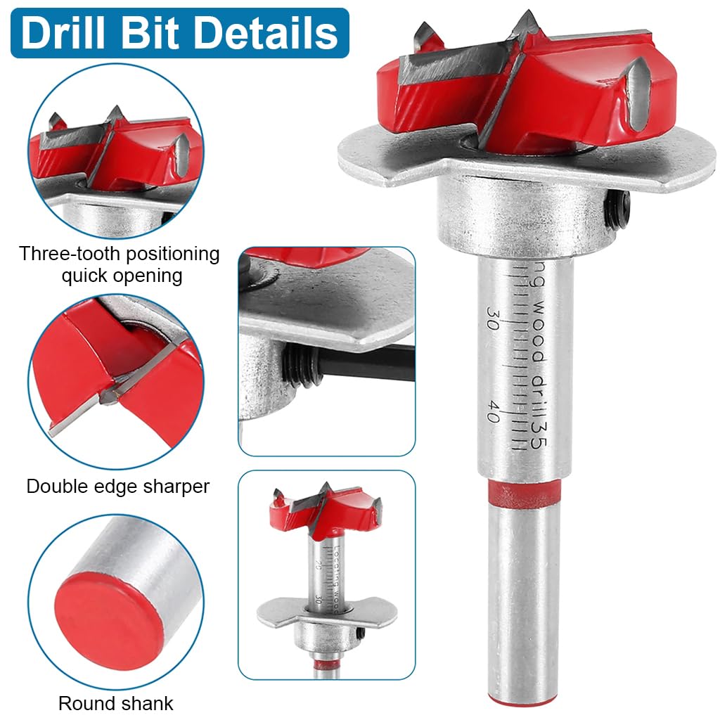 HASTHIP® 35mm Hinge Jig Drill Bits Sets, Concealed Hinge Jig Drill Bit Guide Sets, Door Hinge Boring Jig Hole Saw Cutter Concealed Hinge Jig with Bits Positioner for Cabinet Hinge Mounting Plate