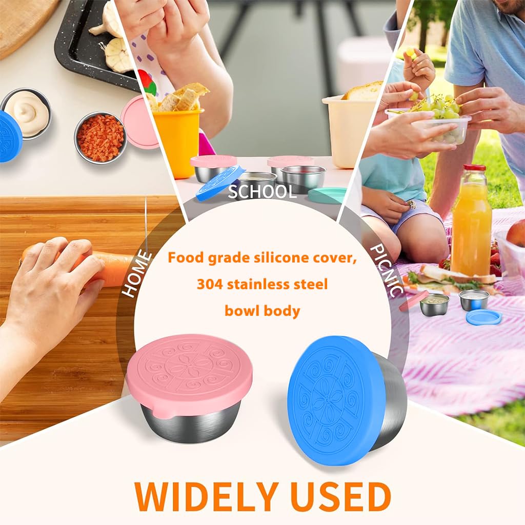 2pcs Salad Dressing Container to Go, 40ML Small Containers with Lids, Reusable Stainless Steel Sauce Cups for Lunch Bento Box, Picnic and Travel, Pink+Blue