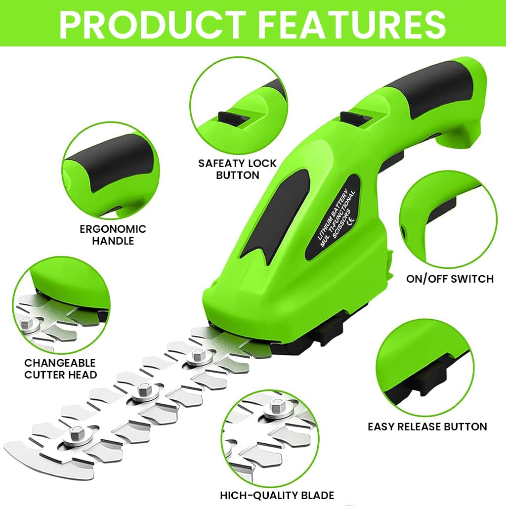 HASTHIP Handheld Cordless Grass Shear for Lawn and Hedge Trimming with 2000mAh USB Charging | 2 in 1 Interchangeable Blades