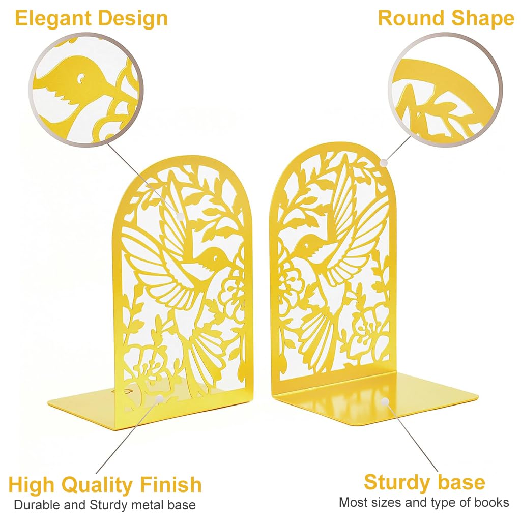 HASTHIP Bookends for Home and Office with Anti Slip Pads featuring Golden Metal Open Cut Design