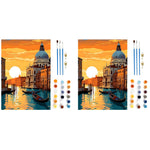 HASTHIP Paint by Numbers Kit for Adults with Acrylic Paints and Brushes 16x20 in 2 PCS | Sunset Riverside Landscape Canvas Art