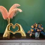 HASTHIP Love Hands Statue for Home Decor with Golden Resin Finish 13.8x7.8cm | Romantic Gift