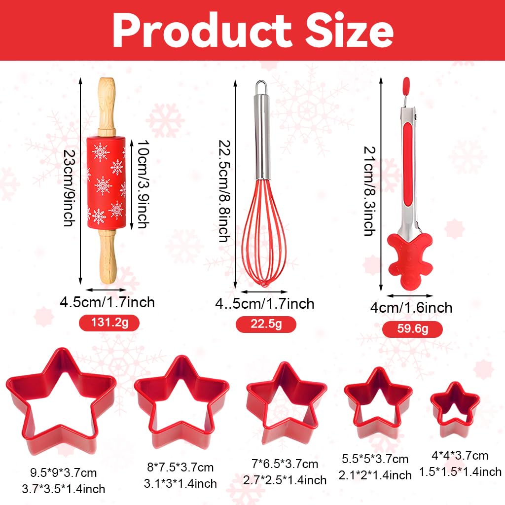 HASTHIP Christmas Baking Set for Family Fun with 9 Pieces including Star Cookie Cutters