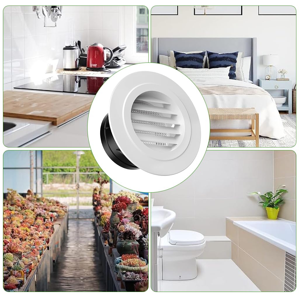 HASTHIP Circle Cowl Air Vent Grille Cover for Bathroom and Home featuring 100mm Built-in Fly Screen | White Taupe ABS