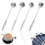 HASTHIP Coffee Spoon Set 4 Pcs for Tea and Desserts with 18cm Gold Flower Design | Silver Stainless Steel Tableware