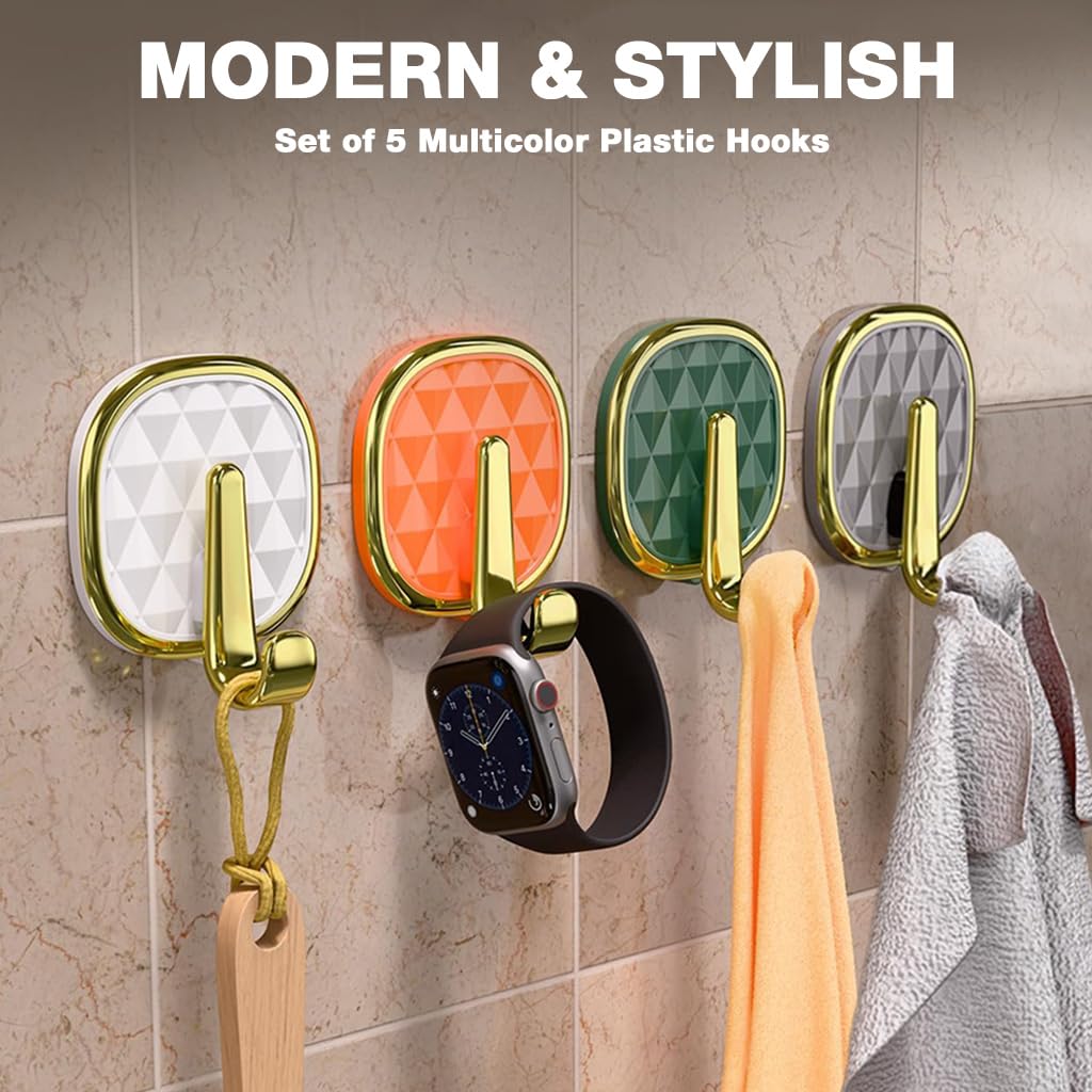 HASTHIP Wall Hooks for Bathroom and Kitchen with Self Adhesive Backing | 4Pcs Acrylic Golden Organizer