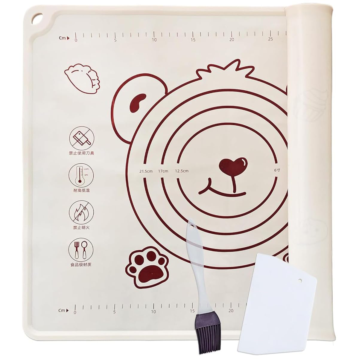 HASTHIP Silicone Baking Mat for Dough Rolling with Non Stick Surface and Measurement 19.6x15.7 in | Includes Scraper and Brush