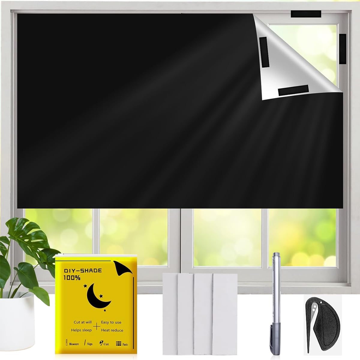HASTHIP Blackout Curtains for Windows featuring 420D Oxford Cloth 1.45×4m with Silver Coating | 100% Light and UV Blocking for Nursery and Travel