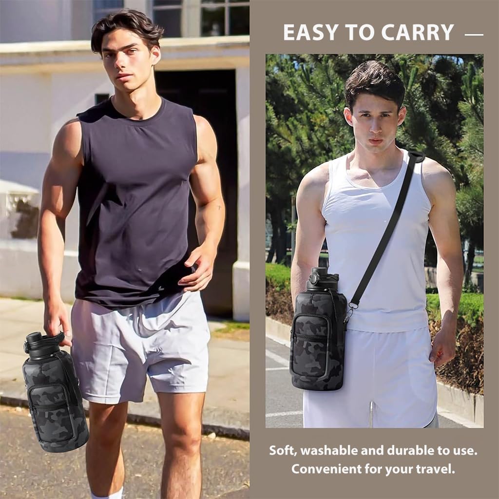 Water Bottle Carrier Bag with Pocket for Stanley 40 OZ Tumbler with Adjustable Shoulder Strap, Sports Water Bottle Accessories Accessories for Hiking Travelling Camping, Black