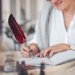 HASTHIP Calligraphy Feather Dip Quill Pen Set with 5 Nibs and 15ml Ink | Red Writing Gift Box