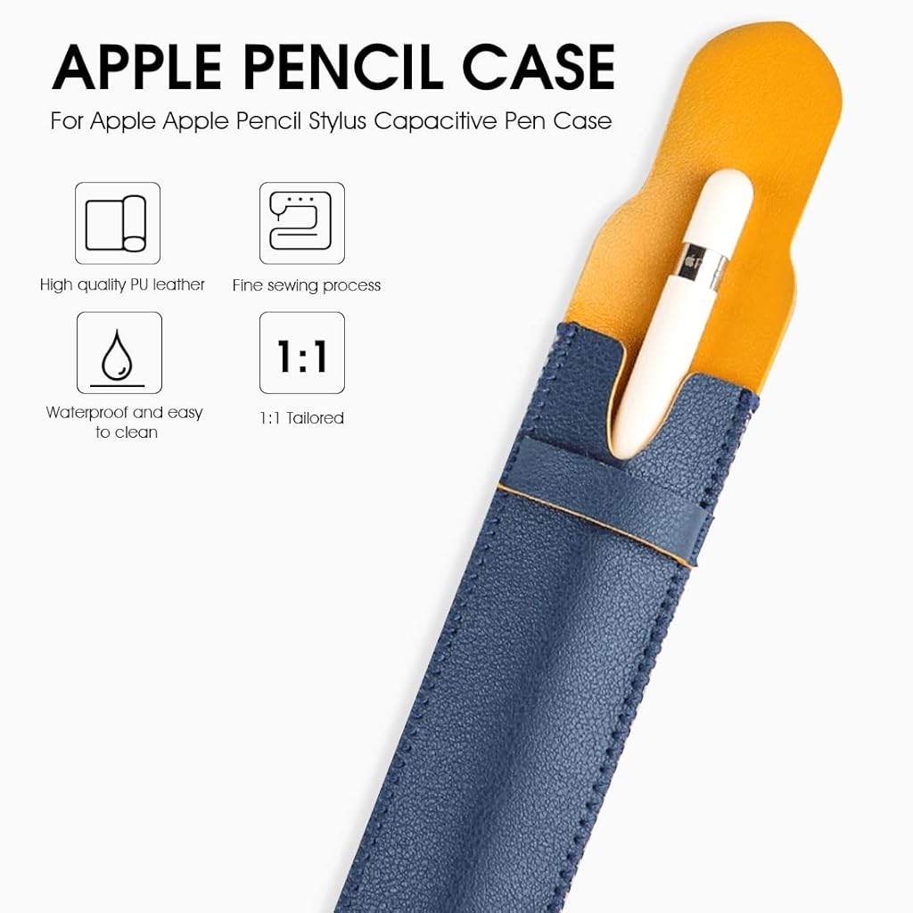 HASTHIP® Leather Protective Pencil Case for Apple Pencil Cover 1st/2nd Gen, Stylus Pen Cover, Pen Sleeve (only case)Blue Yellow