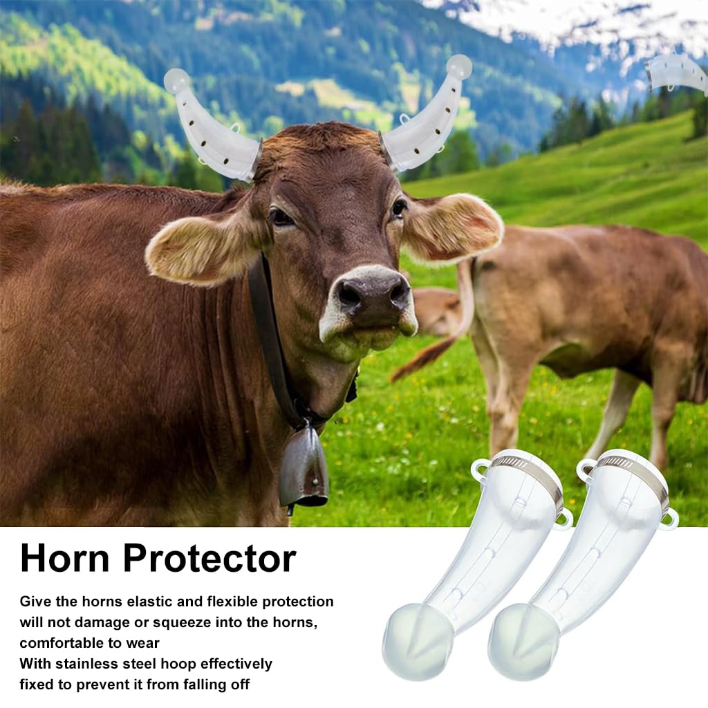 HASTHIP Cow Horn Protector with Adjustable Metal Fastener 2.1 x 9 in Silicone Pair | Anti Fight Guard for Cattle