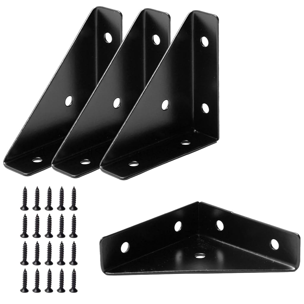 HASTHIP® 4Pcs Corner Braces Angle Brakets Steel L-Brackets 90°C Shelf Support Corner Braces, Triangle Furniture Right-Angle Joints Brackets, Corner Desk Connector for Bed Cabinet (Screws Not Included)
