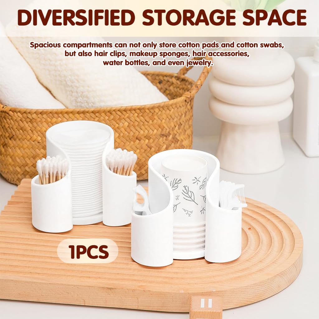 HASTHIP Makeup Pads Cotton Swabs Organizer for Vanity with Dual Storage Compartments | Easy Access Beauty Essentials Holder