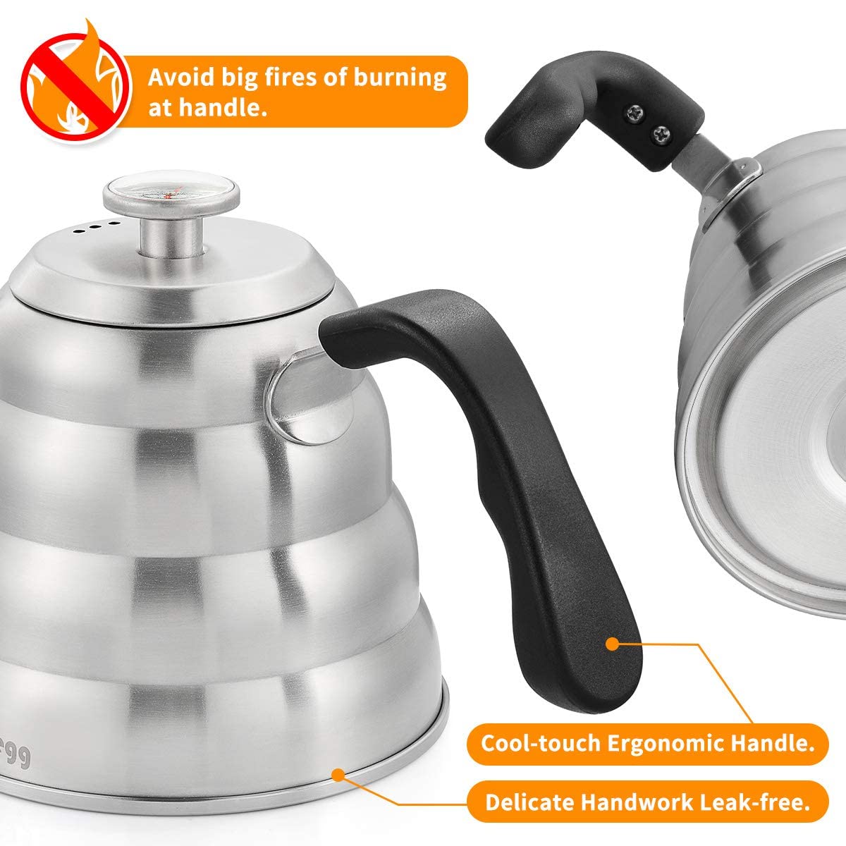 HASTHIP Pour Over Gooseneck Coffee Kettle with Thermometer and 1200ml 3 Layer Stainless Base | For Home Café and Travel Brewing