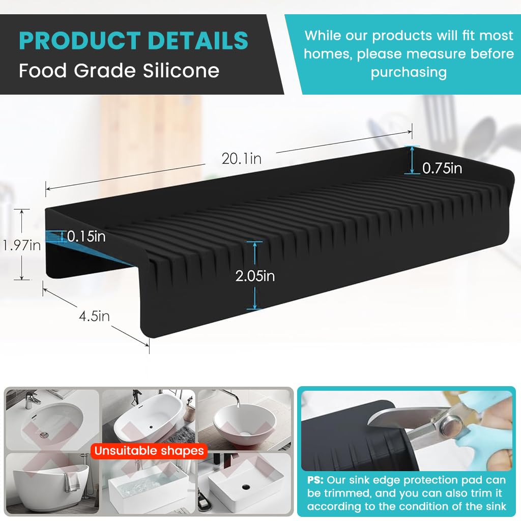 HASTHIP® 4x20 inches Silicone Sink Edge Protector Splash Guards Countertop Protectors for Kitchen Sink, Splash Guard for Bathtub Sink, Multifunction Dry and Wet Separation Strip