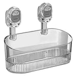 HASTHIP® No-Drill Bathroom Suction Storage Box, Large Capacity Strong Load-Bearing Suction Cup Storage Rack with Drain Holes, Removable Shower Caddy Hanging Wall Mount Kitchen Organizer-Transparent