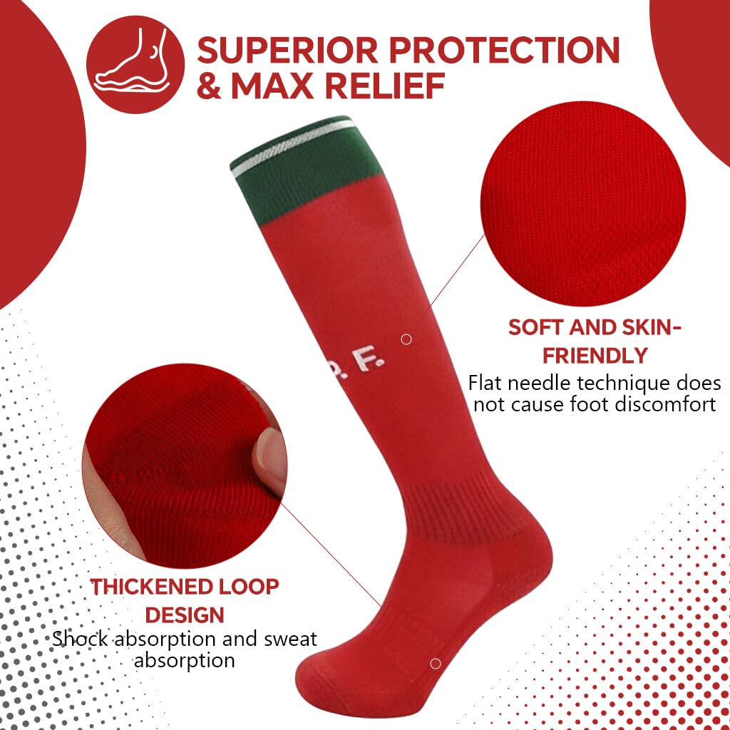 HASTHIP® Sport Compression Football Socks, Portugal Special Edition Football Socks, High Elastic Moisture Wicking Soccer Socks with Striped Cuff, Athletic Over the Calf Dress Socks, Size - M