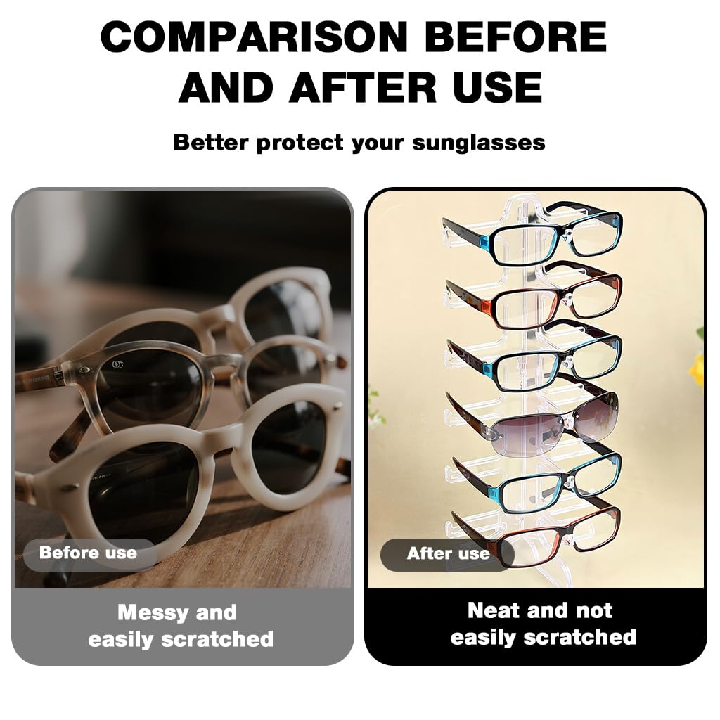 HASTHIP Glass Stand Sunglass Holder for Display and Storage with 6 Pair Capacity | Clear Organizer Rack