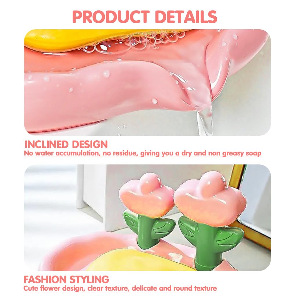 HASTHIP Soap Trays for Bathroom and Kitchen with Drain Spout Design 14.5 × 11 cm | White & Pink PP Set of 2