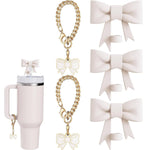 HASTHIP Stanley Cup Accessories with Bow Straw Covers & Chain Charms for 30&40 Oz Tumbler | Food‑Grade Silicone Set
