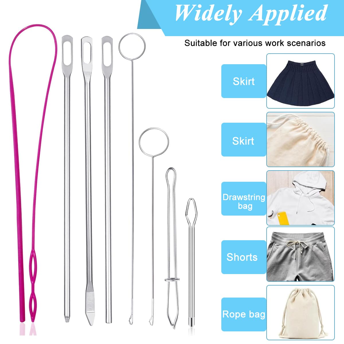 HASTHIP Drawstring Threader Tool Set for Sewing and Clothing Repair featuring 8 pcs stainless steel and plastic tools | includes loop turner hooks tweezers and flexible threader